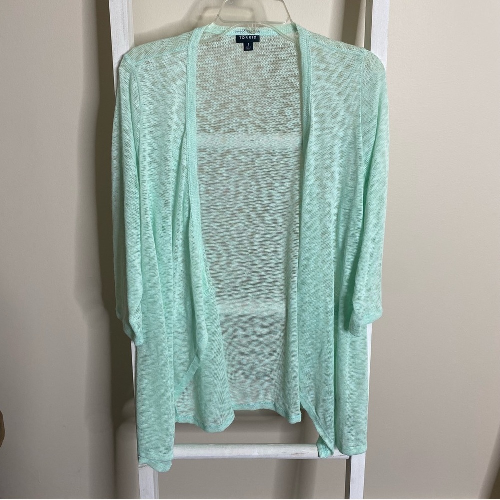 Torrid NWOT Pointelle Cardigan Drape Front Sweater. Size 1.